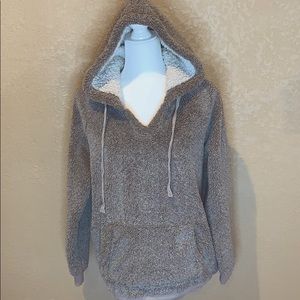 dylan Taupe Plush Sherpa Hoodie with White Lining